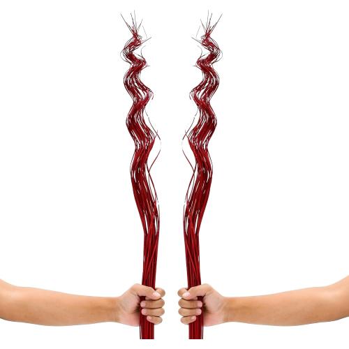 Leewadee Tall Vase Filler, Wavy Palm Leaves – 2 Bunches of Colored Curly Twigs for Floor Vases, Dried Arrangements for for Vintage Or Modern House Decor, 39 inches, Red