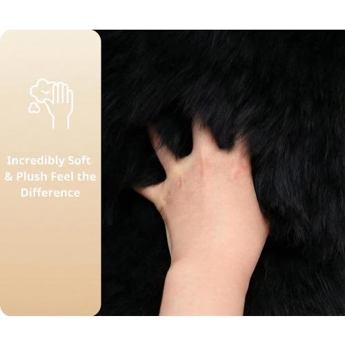 Woolous Black Sheepskin Rug, Genuine New Zealand Lambskin Wool, Real Sheep Skin Throw for Bedroom, Living Room, Sofa, or Chair (Single Pelt, 2x3 ft)