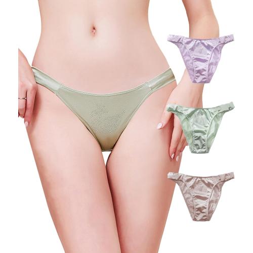 Womens XS 3pk Silk String Bikini Satin Panties Soft Smooth Briefs Frill Trim Ruched Cheeky Underwear
