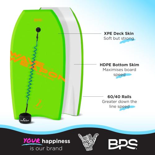 Own the Wave 'Wave Weapon' Body Board for All Wave Conditions - Lightweight with EPS Core HDPE Slick Bottom Body Boards for Beach with Wrist Leash and Plug for Kids and Adults