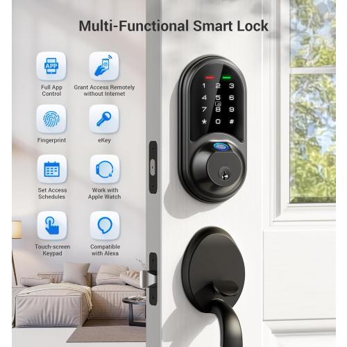 Veise RZ07 Smart Lock, Fingerprint Door Lock, 7-in-1 Keyless Entry with App Control, Electronic Touchscreen Keypad Deadbolt, Biometric Smart Locks for Front Door, Matte Black