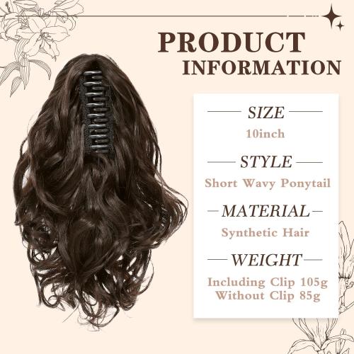 Ponytail Extension - Claw Clip Ponytail Extension for Women, Short Curly Pony Tails Hair Extensions, 10 Inch Fake Ponytail Wig for Daily Use