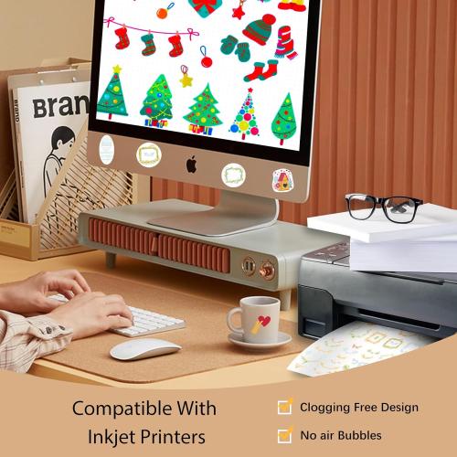 Printable Vinyl Sticker Paper for Inkjet Printer - 35 Sheets Glossy White - 8.5 x 11 - Waterproof Labels Paper, Dries Quickly,Vivid Colors,Tear Resistant,DIY Christmas Stickers