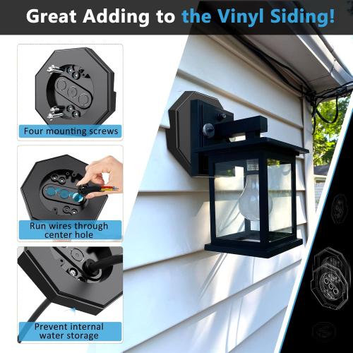 Siding Mounting Block, Siding Mounting Kit with Built-in Electrical Box, Vertical Siding Lamps Mounting Plate Siding Light Blocks for 1/2 inch Lap Siding, Black