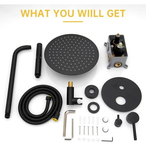 BESy Shower System with 10 Inch Round Rain Shower Head and Handheld Wall Mounted, High Pressure Rainfall Heads Shower Faucet Fixture Combo Set with 2 in 1 Spray Showerhead for Bathroom, Matte Black