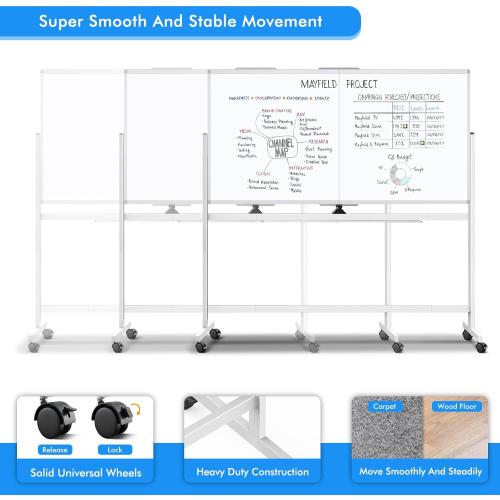 maxtek Rolling Whiteboard, 72x40 Large Double-Sided White Board Dry Erase on Wheels, Giant Magnetic White Board Standing for Office, School, Home Office, Homeschool(72 x 40)