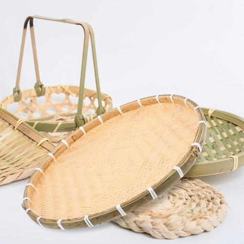 GANAZONO Bamboo Woven Tray Round Bamboo Basket for Food Storage Decorative Woven Container for Parties Homes and Restaurants