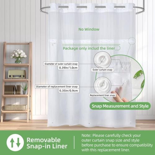 1 Pack PEVA Snap-in Shower Curtain Liner Replacement,Compatible with No Hook Shower Curtain with Snap in Liner, Removable & Water-Repellent,Machine Washable,70x54,Frost