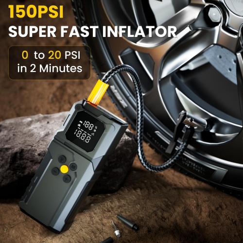 Jump Starter with Air Compressor, 5000A Car Battery Jump Starter (9.0L Gas/7.0L Diesel), 150PSI Tire Inflator 12V Car Battery Jumper Starter Portable with Jumper Cables, LED Light