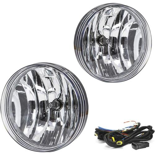 Driving Fog Lights Replacement for 07-13 GMC Sierra 1500 07-14 Sierra 2500HD 3500HD (Not Fit Classic Models) With H8 12V 35W Halogen Bulbs & Switch and Wiring Kit (Clear Lens)