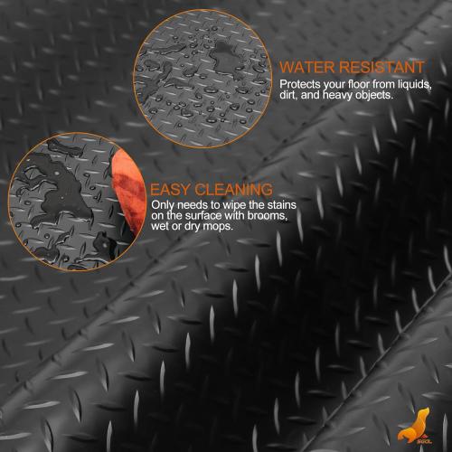 SEAL 4 x 8 Ft Premium Garage Floor Mat, Solid 2.8mm Thickened Black Commercial Grade Heavy Duty Parking Mat for Garage Floor, Golf Cart, Water/Stain Resistant Floor Runner (Embossed Diamond Plate)