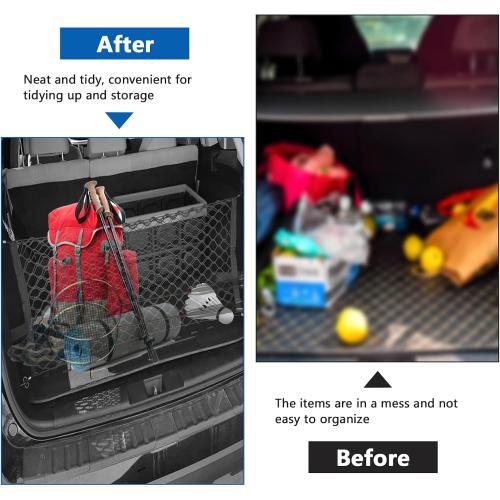 Car Rear Cargo Net Exterior Accessories, Adjustable Elastic Trunk Cargo Storage Organizer Net, Nylon Mesh Double-Layer with Hooks Compatible with Car, Trucks, SUV (39.4x 15.7)