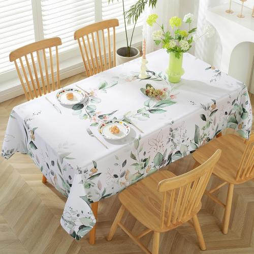 SASTYBALE Spring Summer Tablecloth Rectangle 52 x 70 Inch Eucalyptus Leaves Watercolor Floral Print Table Cloth, Wrinkle Free Washable Fabric Table Cover for Dining/Party/Indoor/Outdoor, Green