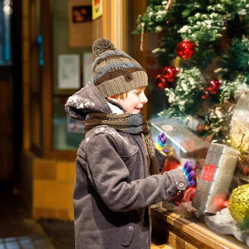 Boys Winter Hat Scarf and Gloves Set for Kids Warm Knitted Hat Mittens and Fleece Neck Warmer Scarf Set for Boys Girls 3pcs