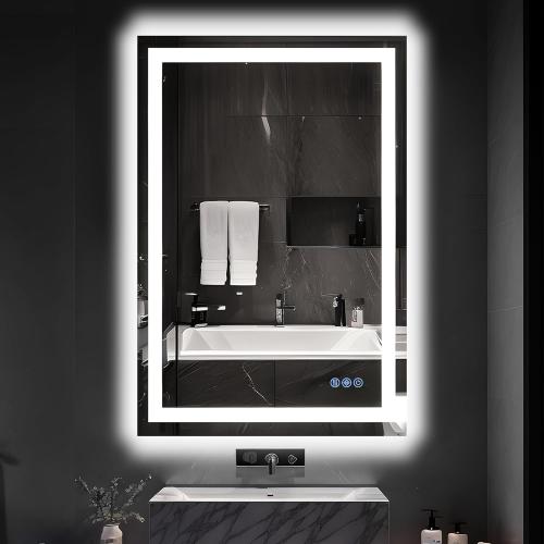 Antok 24x 36 LED Bathroom Mirror with Lights, Bathroom Vanity Mirror Anti-Fog, Dimmable, Lighted Vanity Mirror with Tempered Glass, Memory Function, 3 Colors, Safe Use (Horizontal/Vertical)