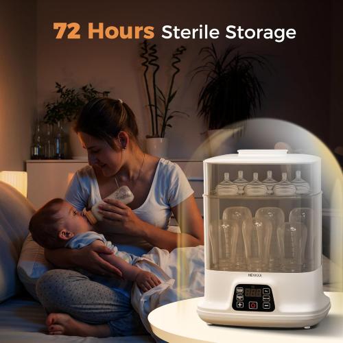 HEYAXA Baby Bottle Steri-lizer and Dryer, 10 Bottles Large Capacity, 4 in 1 Electric Steamer and Dryer for All Bottles, Parts & Baby Essentials, Touch Screen and Auto-Off
