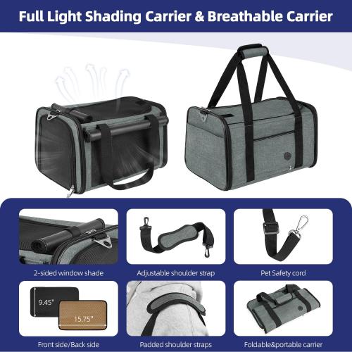 YUDODO 25lbs Large Cat Carrier with Wheels Lightproof Airline Approved Dog Carrier for Small Dog Detachable Rolling Pet Carrier for Traveling Groomers Vet Visits(Gray-Green)