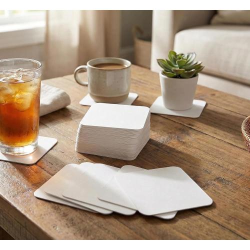 eSplanade Disposable Coaster - Made of Paper (Set of 100) - Use and Throw Reversible Coasters - Perfect for Bar, Hotel, Restaurant Purpose & Parties (White Square)