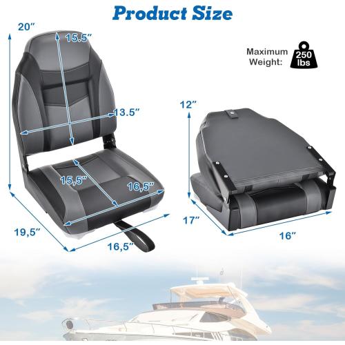 GYMAX Boat Seats Folding Low/High Back with Stainless Steel Screw Included, Fold-Down Boat Captain Chairs for Fishing Yachts
