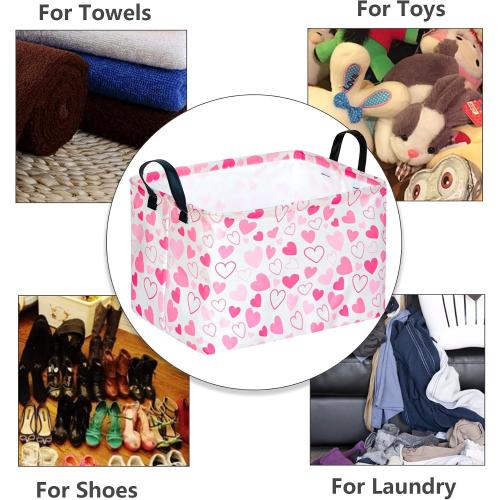 MAIZMZ Girls Gift Basket Heart Print Storage Cube for Women, Closet Shelf Organizer Bins Empty Gift Basket with Handles Nursery hamper Kids Toys Books Box Room Deco