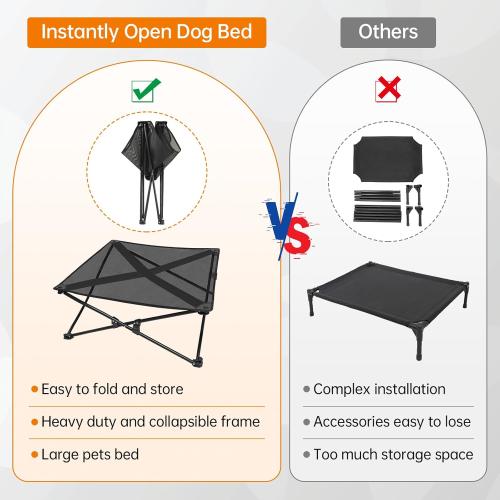 Elevated Dog Bed Portable Foldable Bed for Medium Large Dogs with Stable Steel Frame Durable Breathable Teslin Fabric Raised Pet Cot Beds 130 LBS Capacity Indoor Outdoor Black 31.5 x 31.5