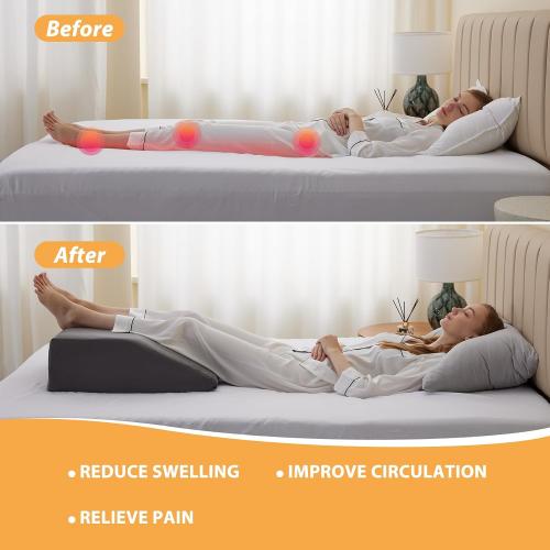 Leg Elevation Pillows, Leg Pillows for Sleeping, Cooling Gel Memory Foam Top, Wedge Pillow for Legs, Leg Wedges for Circulation, Swelling, After Surgery - Removable Cover (8 Inch, Dark Grey)