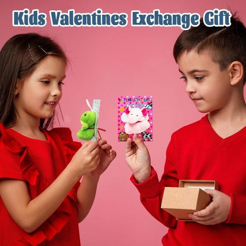 VEALIZUU 24 Packs Valentines Day Cards with Mini Plush Animals Toys, Animals Keychain Charms, Small Stuffed Animal Bulk, Valentines Days Exchange Gifts, School Classroom Exchange Prizes for Kids