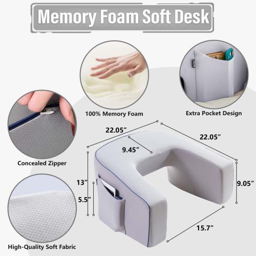 Lap Desk Pillow, Lap Pillow for Laptop, Memory Foam Bed Desk Pillow for Working, Gaming, Reading, Crocheting in Bed Couch(Grey)
