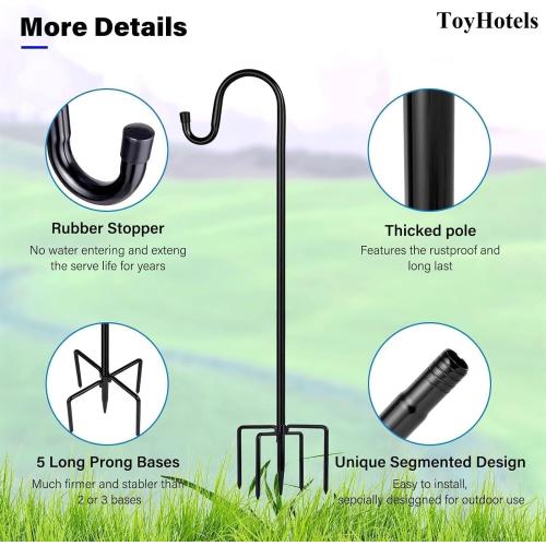 Shepherd Hooks for Outdoor, 1 Pack 62 Inch Bird Feeder Pole with 5 Prongs Base for Hanging Lantern, Hummingbird Feeder, Lightweight Plant, Shepherds Hook for Bird Feeders for Outside