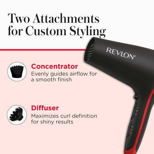 REVLON SmoothStay Coconut Oil Infused Hair Dryer with Diffuser, Blow Dryer with Diffuser and Concentrator Attachment, for Shinier, Smoother, Salon-Quality Hair