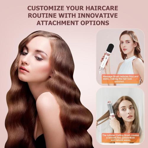 Color Pink 5 in 1 Hair Styler, Hot Air Brush, Hair Curler, Blow Dryer Brush, Interchangeable Straightener with Negative Ionic Technology for All Hair Types with Heat Protective Glove, Rose & Pink