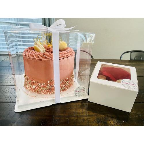 XININSUN 14x14x12inch clear cake box with ribbon,12inch14inch tall cake boxes for tiered cakes,layer cake carrier,disposable cake containers for wedding birthday party and gift display-White