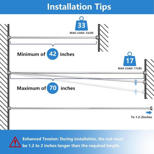 Umimile Shower Curtain Rod 42-70 Inches, 1 Inch Diameter Adjustable Spring Tension Curtain Rod, 304 Stainless Steel Shower Rod for Bathroom, Windows, Never Rust Non-Slip
