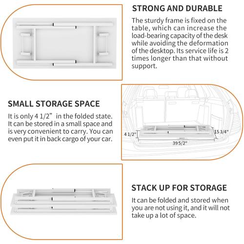 Need Folding Desk for Home Office 39-3/8 Length Modern Folding Table Computer Desk No Install Needed White Color Desktop White Frame AC5DW(100 * 60)