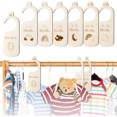 7pcs Baby Closet Dividers for Clothes Organization, Wooden Double-Sided Baby Clothes Dividers for Closet, Wooden Baby Clothes Organizer from Newborn to 24 Months