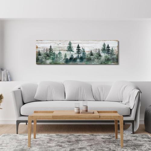 Farmhouse Pine Tree Wall Art Forest Picture Wall Decor Rustic Wood Mountain Canvas Prints Artwork for Living Room Kitchen Cabin Home Decor Vintage Landscape Poster Painting Decorations 14x48”