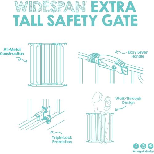 Wide Baby Gate for Doorways & Bottom of Stairs, Pressure Mounted Walk Through Baby Gate for Toddlers & Pets, Tested & Safe, American Designed, American Owned