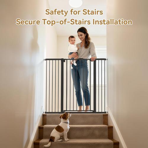 43 inch Tall Safety Dog Gate Adjustable 29.7-45.2inch Extra-Wide Metal Pet Gate Drill-Free Pressure-Mount Installation kit Self-Closing Cat Gate for Stairwells、Doorways（Black）