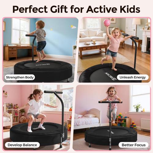BCAN 36'' Toddler Trampoline, ASTM Certified - Kids Trampoline for Ages 1-6, Foam Handle & Safe Thickened Cover, Mini Trampolines for Kids Indoor, Easy to Assemble