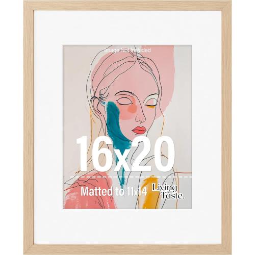 16x20 Frame Matted to 11x14 Natural Solid Wood Veneer 16 x 20 Picture Frame with Shatterproof Plexiglass, 16x20 Frames Wooden 20x16 Picture Frames for Wall Gallery Home Decor, 1 Pack