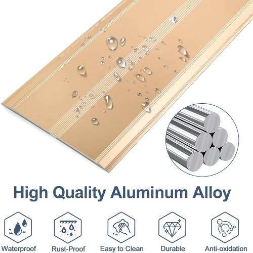 Aluminum Metal Door Threshold, Floor Transition Strip, 36'' L x 4'' W x 0.1'' H, Flat-Profile Threshold, Flooring Gaps Carpet Vinyl Wood, Stylish Doorway Transition Draft Protection (Gold)