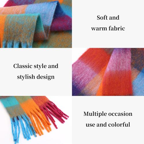 Winter Warm Super Soft Rainbow Long Shawl,Women's Faux Cashmere Knitted Thick Blanket Scarf,Tassels Scarf