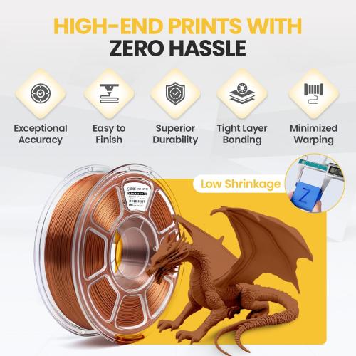 High Speed Silk PLA Filament 1.75mm, 1kg Spool (2.2 lbs), 30-600mm/s Fast 3D Printer Filament, 190-230°C, Fits Bambu Lab Creality Anycubic, Silk Copper