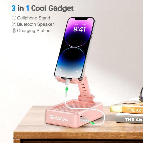 TechGlow Gifts for Men Women Foldable Cellphone Stand with Charging Function Birthday Gift Idea for Mom Dad Cool Gadget Tech Gifts-Pink