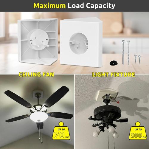 Fan Mounting Box, Ceiling Fan Mounting Bracket, Ceiling Fan Mounting Box, Ceiling Fan Mounting Kit, Fan Mounting Bracket, Fits Cathedral Ceiling Angles of 80° or Up, White,1-Pack