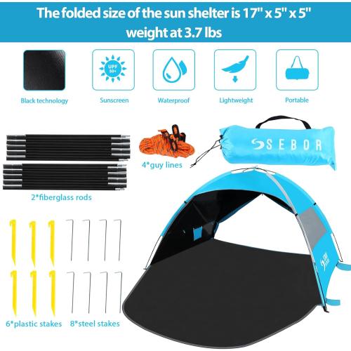 Beach Tent, Beach Shade Portable Tent for 2-3 Person with UPF 50