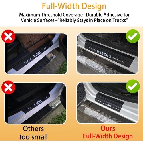 Car Door Sill Protectors Compatible with Dodge RAM 1500 Accessories- 4Pcs Door Entry Guard Scuff Sill Protector Plate- Carbon Fiber Anti-Scratch Sticker- Upgraded Full Coverage