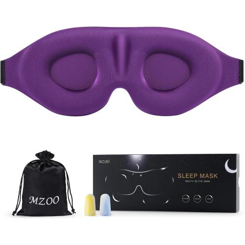 MZOO Sleep Eye Mask for Side Sleeper Men Women, Zero Eye Pressure 3D Sleeping Mask, Light Blocking Patented Design Night Blindfold, Soft Eye Shade Cover for Travel, Purple