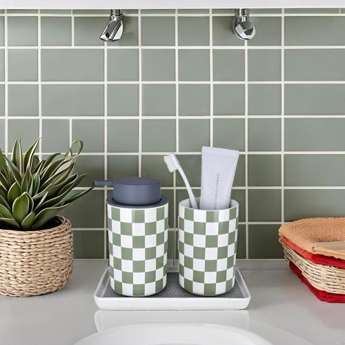 Hand Soap Dispenser, Sage Green Bathroom Soap Dispenser, Dish Kitchen Liquid Soapdispenser for Kitchens,Bathrooms, Guest Bath Room Countertop Essentials-Modern Cute Sage Green