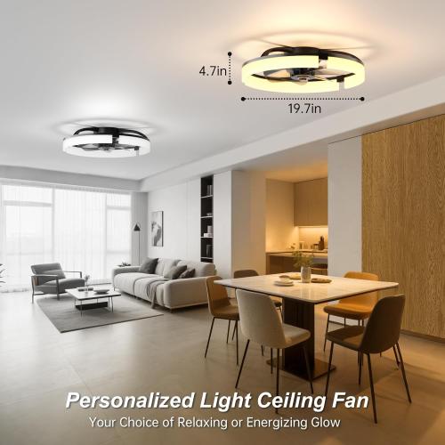20 Ceiling Fans with Lights and Remote, 3000K-6500K Dimmable Flush Mount, 6 Speed Quiet Reversible Motor, APP & Remote Control, Low Profile Fandelier for Bedroom, Kitchen, Living Room